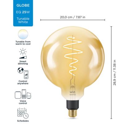 LED Stmívatelná žárovka VINTAGE FILAMENT G200 E27/6W/230V 2000-5000K CRI 90 Wi-Fi - WiZ