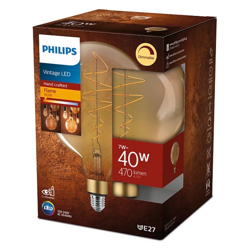 LED Stmívatelná žárovka VINTAGE Philips G200 E27/7W/230V 2000K