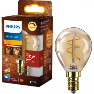 LED Stmívatelná žárovka VINTAGE Philips P45 E14/3,1W/230V 2200K