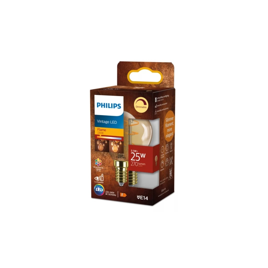 LED Stmívatelná žárovka VINTAGE Philips P45 E14/3,1W/230V 2200K