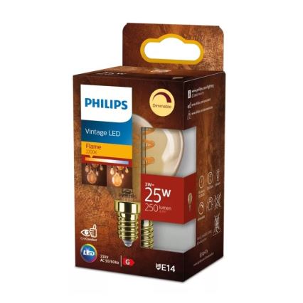 LED Stmívatelná žárovka VINTAGE Philips P45 E14/3W/230V 2200K
