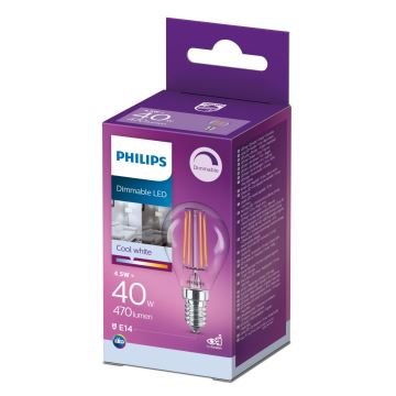 LED Stmívatelná žárovka VINTAGE Philips P45 E14/4,5W/230V 4000K