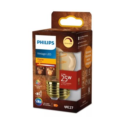 LED Stmívatelná žárovka VINTAGE Philips P45 E27/3,1W/230V 2200K CRI 90