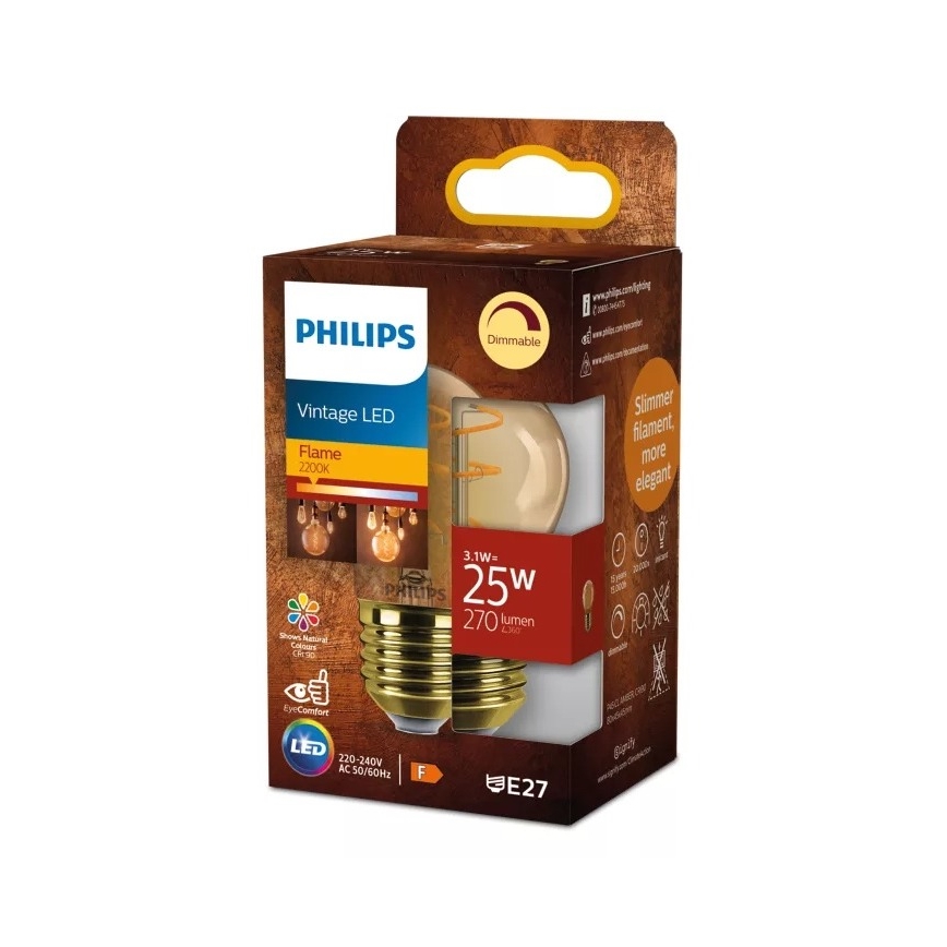 LED Stmívatelná žárovka VINTAGE Philips P45 E27/3,1W/230V 2200K CRI 90
