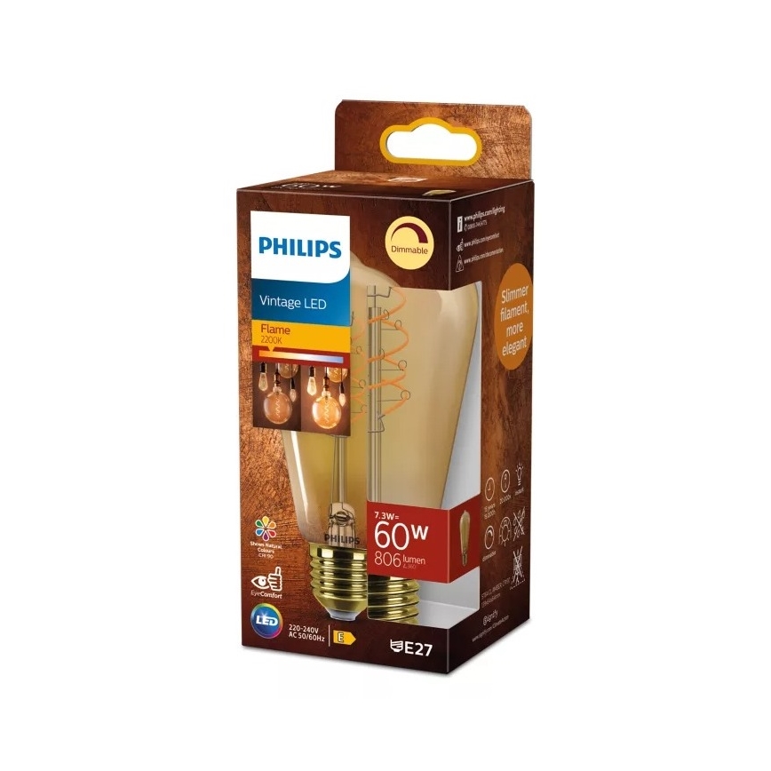 LED Stmívatelná žárovka VINTAGE Philips ST64 E27/7,3W/230V 2200K CRI 90
