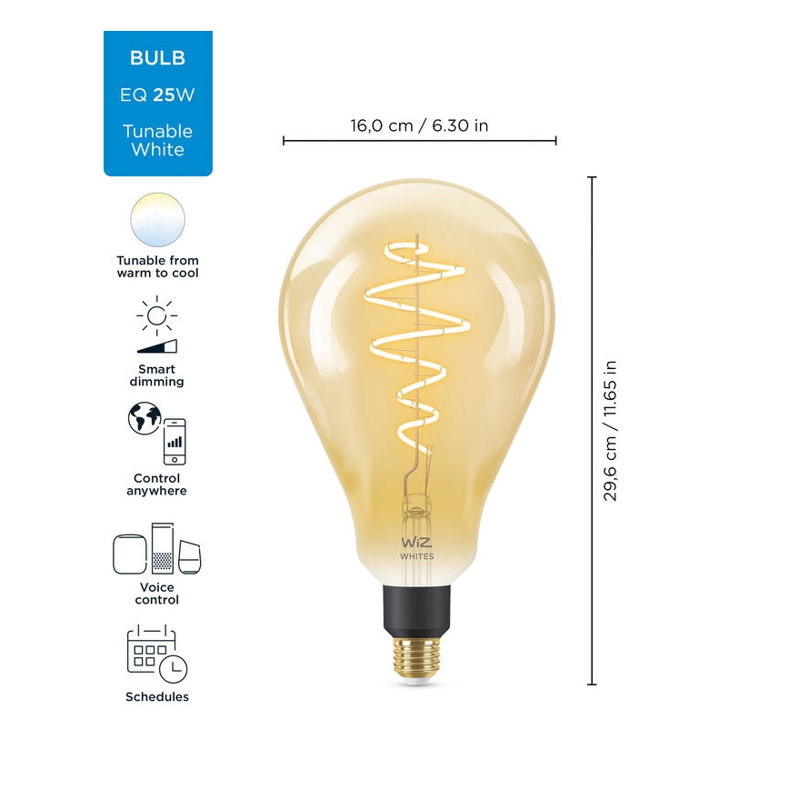 LED Stmívatelná žárovka VINTAGE FILAMENT PS160 E27/6,5W/230V 2000-5000K CRI 90 Wi-Fi -WiZ