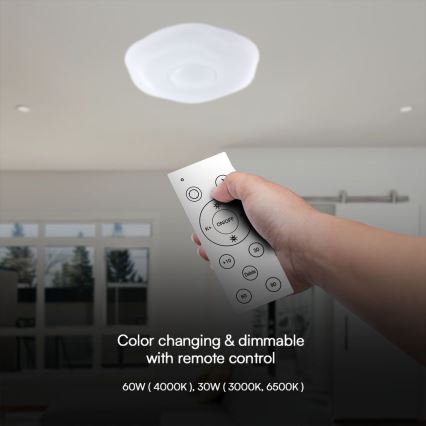LED Stmívatelné stropní svítidlo LED/60W/230V 3000-6500K 50 cm bílá + dálkové ovládání