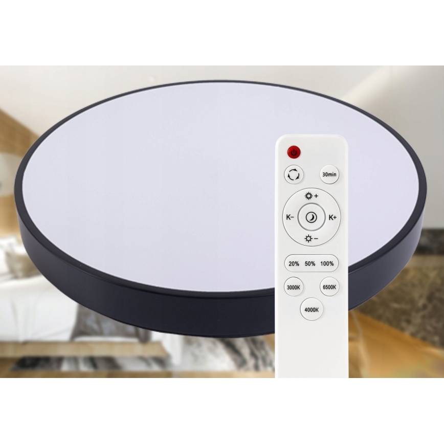 LED Stmívatelné stropní svítidlo LED/60W/230V 3000-6500K pr. 60 cm černá + dálkové ovládání