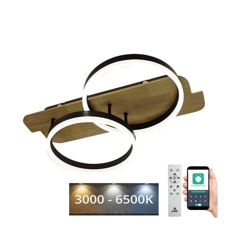 LED Stmívatelné stropní svítidlo LED/70W/230V 3000-6500K dub + dálkové ovládání