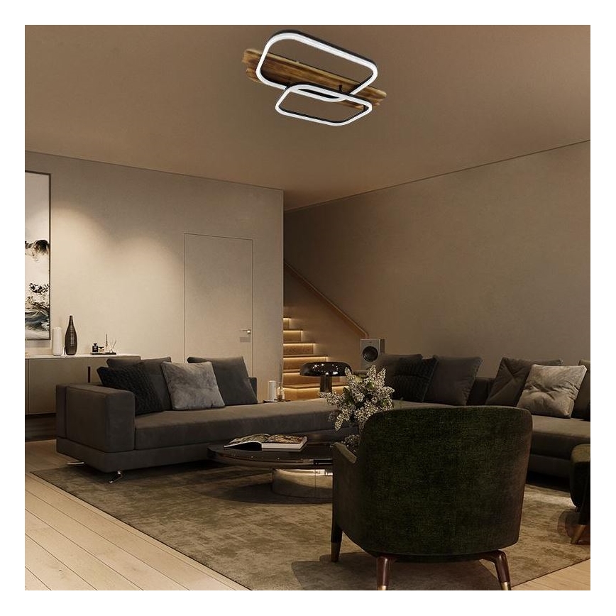 LED Stmívatelné stropní svítidlo LED/95W/230V 3000-6500K dub + dálkové ovládání