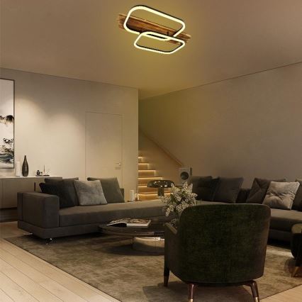 LED Stmívatelné stropní svítidlo LED/95W/230V 3000-6500K dub + dálkové ovládání