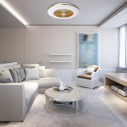 LED Stmívatelné stropní svítidlo s ventilátorem ARIA LED/38W/230V 3000-6000K zlatá + dálkové ovládání