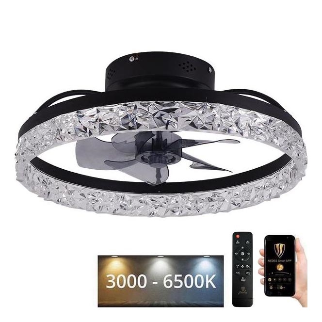 LED Stmívatelné stropní svítidlo s ventilátorem LED/35W/230V 3000-6500K černá + dálkové ovládání