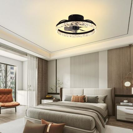 LED Stmívatelné stropní svítidlo s ventilátorem LED/35W/230V 3000-6500K černá + dálkové ovládání