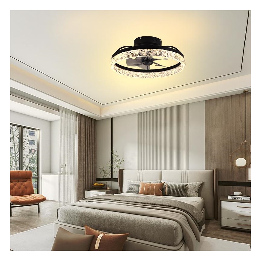 LED Stmívatelné stropní svítidlo s ventilátorem LED/35W/230V 3000-6500K černá + dálkové ovládání
