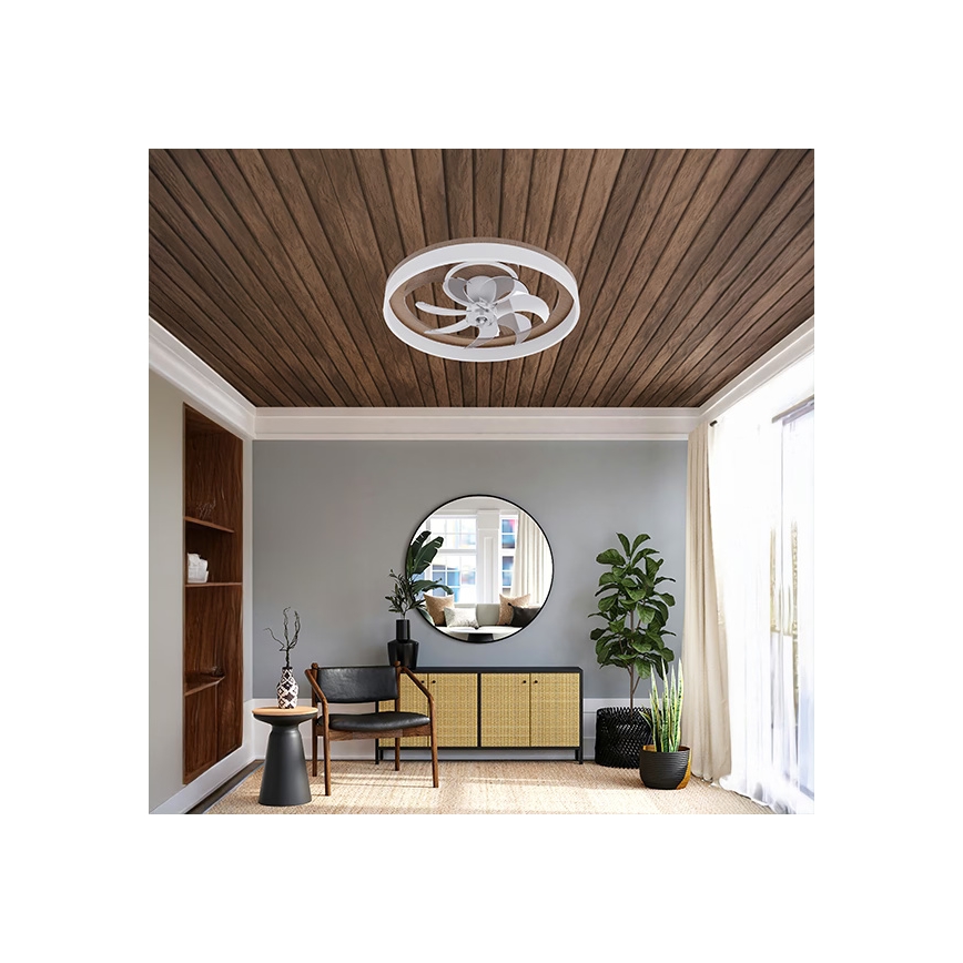 LED Stmívatelné stropní svítidlo s ventilátorem LED/40W/230V 3000-6500K hnědá/bílá + dálkové ovládání