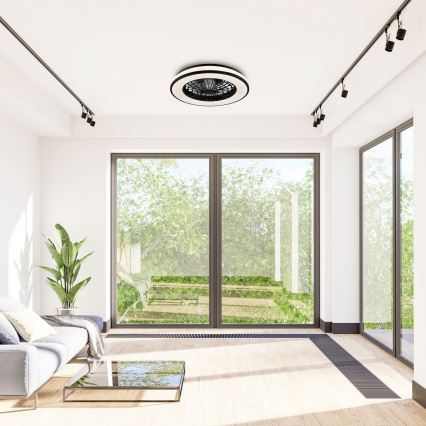 LED Stmívatelné stropní svítidlo s ventilátorem LED/48W/230V 3000-6500K černá + dálkové ovládání