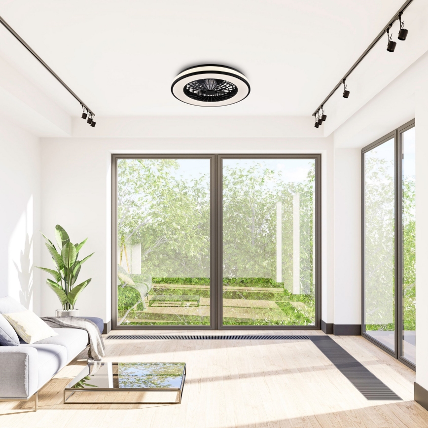 LED Stmívatelné stropní svítidlo s ventilátorem LED/48W/230V 3000-6500K černá + dálkové ovládání