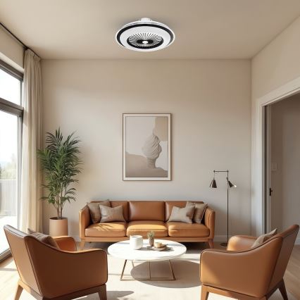 LED Stmívatelné stropní svítidlo s ventilátorem ZEPHYR LED/48W/230V 3000-6000K černá + dálkové ovládání