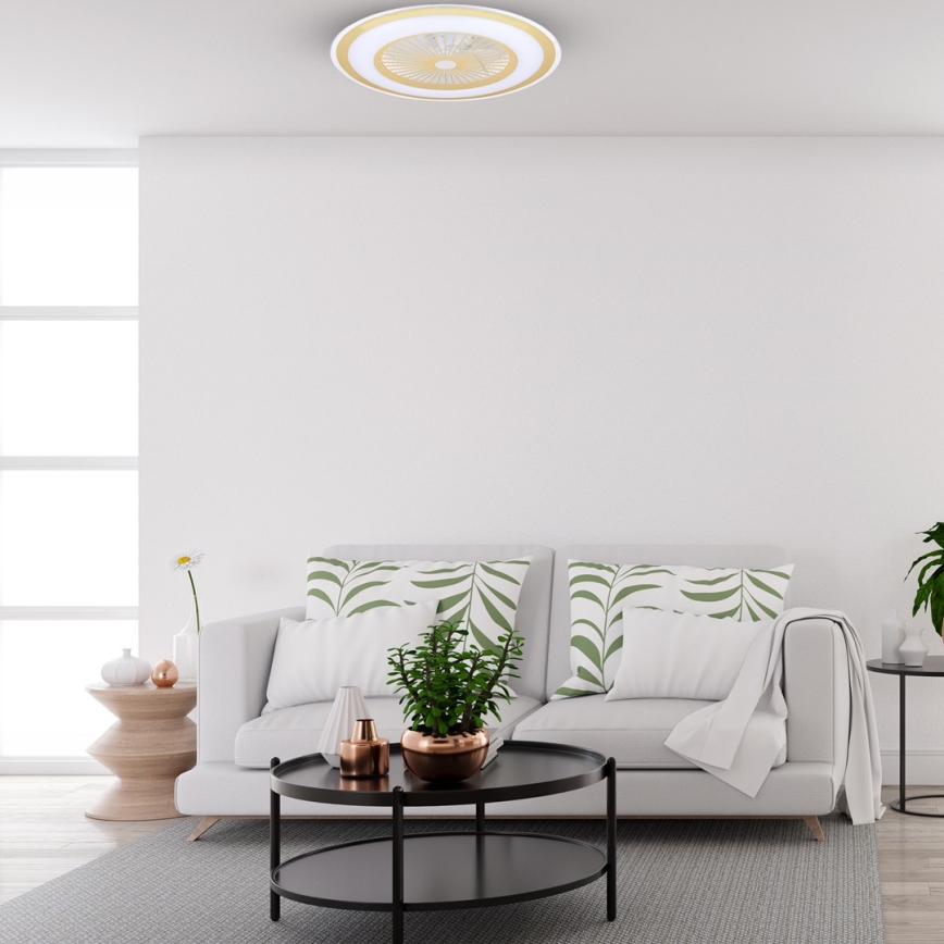 LED Stmívatelné stropní svítidlo s ventilátorem ZEPHYR LED/48W/230V 3000-6000K zlatá + dálkové ovládání