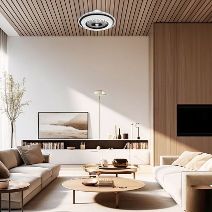 LED Stmívatelné stropní svítidlo s ventilátorem ZONDA LED/48W/230V 3000-6000K černá + dálkové ovládání
