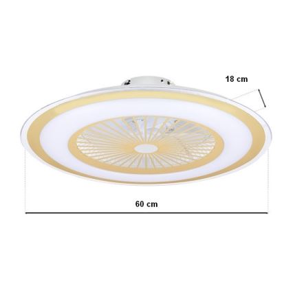 LED Stmívatelné stropní svítidlo s ventilátorem ZONDA LED/65W/230V 3000-6500K zlatá + dálkové ovládání