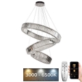 LED Stmívatelný křišťálový lustr na lanku LED/115W/230V 3000-6500K lesklý chrom + dálkové ovládání
