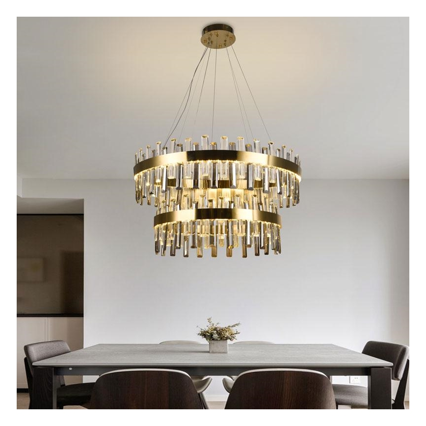 LED Stmívatelný křišťálový lustr na lanku LED/190W/230V 3000-6500K + dálkové ovládání
