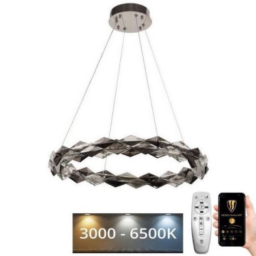 LED Stmívatelný křišťálový lustr na lanku LED/40W/230V 3000-6500K lesklý chrom + dálkové ovládání