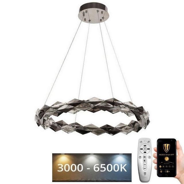 LED Stmívatelný křišťálový lustr na lanku LED/40W/230V 3000-6500K lesklý chrom + dálkové ovládání