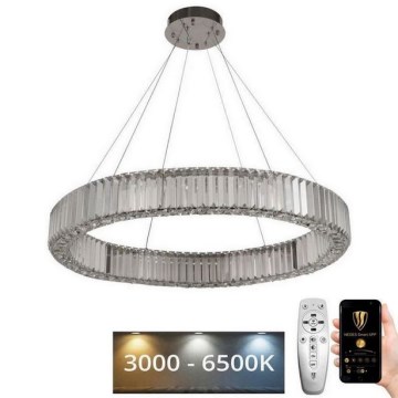 LED Stmívatelný křišťálový lustr na lanku LED/50W/230V 3000-6500K lesklý chrom + dálkové ovládání