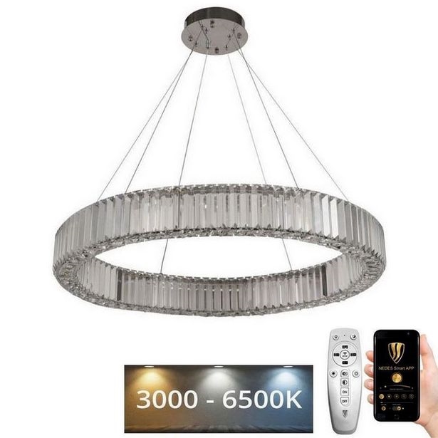 LED Stmívatelný křišťálový lustr na lanku LED/50W/230V 3000-6500K lesklý chrom + dálkové ovládání