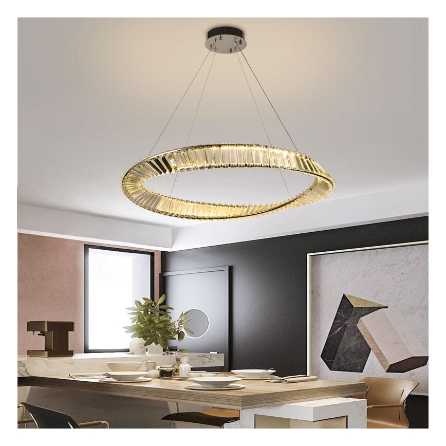 LED Stmívatelný křišťálový lustr na lanku LED/50W/230V 3000-6500K + dálkové ovládání