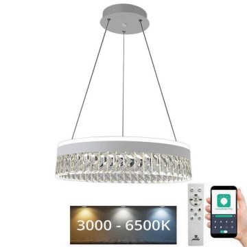 LED Stmívatelný křišťálový lustr na lanku LED/90W/230V 3000-6500K bílá + dálkové ovládání