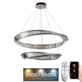 LED Stmívatelný křišťálový lustr na lanku LED/90W/230V 3000-6500K lesklý chrom + dálkové ovládání