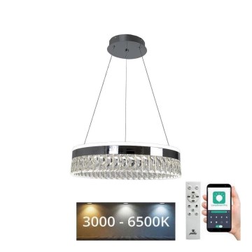 LED Stmívatelný křišťálový lustr na lanku LED/90W/230V 3000-6500K lesklý chrom + dálkové ovládání