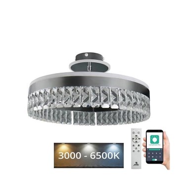 LED Stmívatelný křišťálový přisazený lustr LED/75W/230V 3000-6500K matný chrom + dálkové ovládání