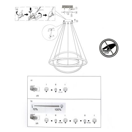 Leuchten Direkt 11526-55 - LED Stmívatelný lustr na lanku CIRCLE 1xLED/13,5W/230V + LED/19,5W + LED/24W