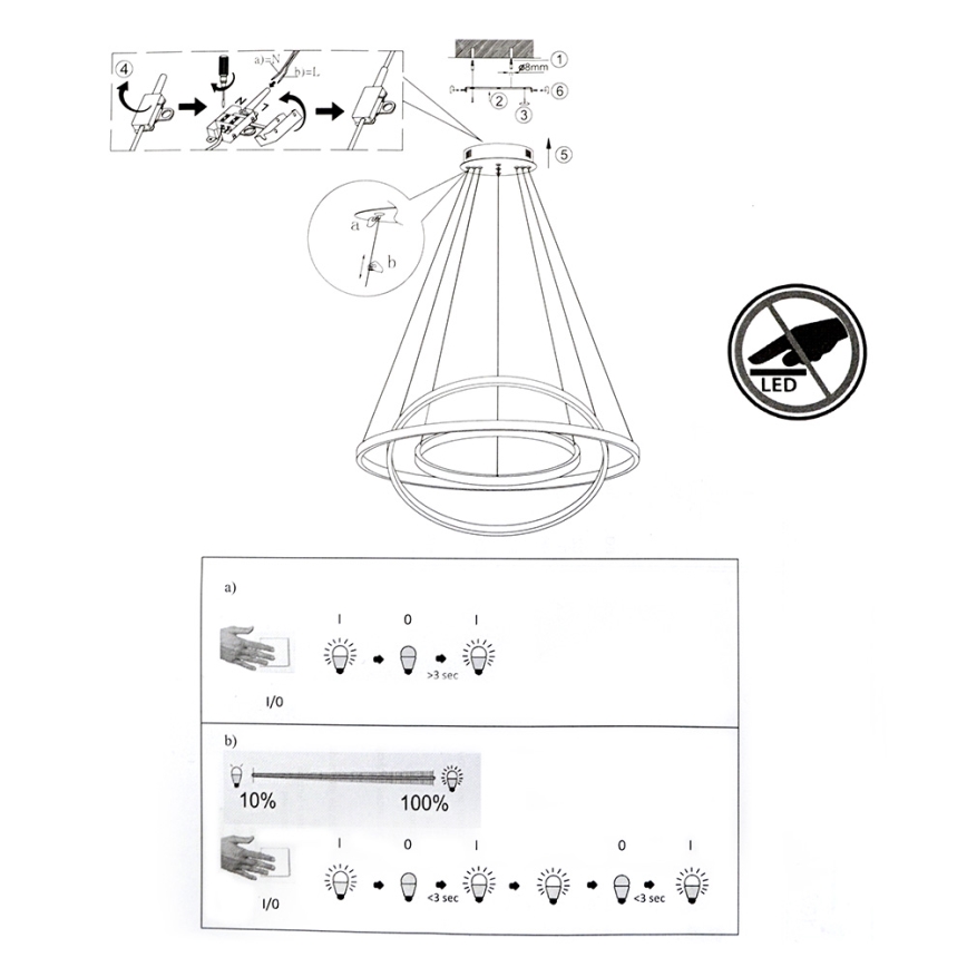Leuchten Direkt 11526-55 - LED Stmívatelný lustr na lanku CIRCLE 1xLED/13,5W/230V + LED/19,5W + LED/24W