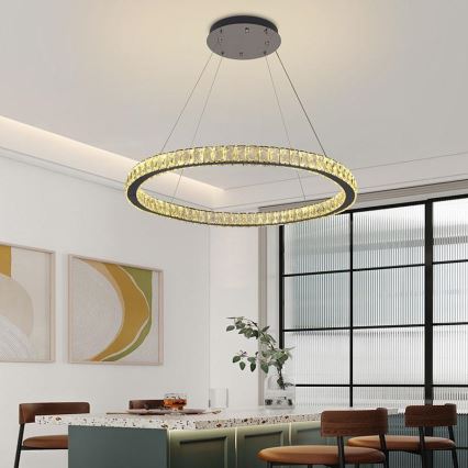 LED Stmívatelný křišťálový lustr na lanku LED/100W/230V 3000-6500K stříbrná + dálkové ovládání