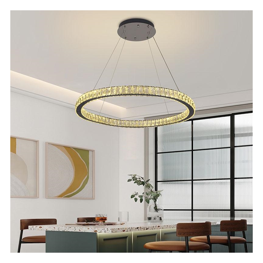 LED Stmívatelný křišťálový lustr na lanku LED/100W/230V 3000-6500K stříbrná + dálkové ovládání