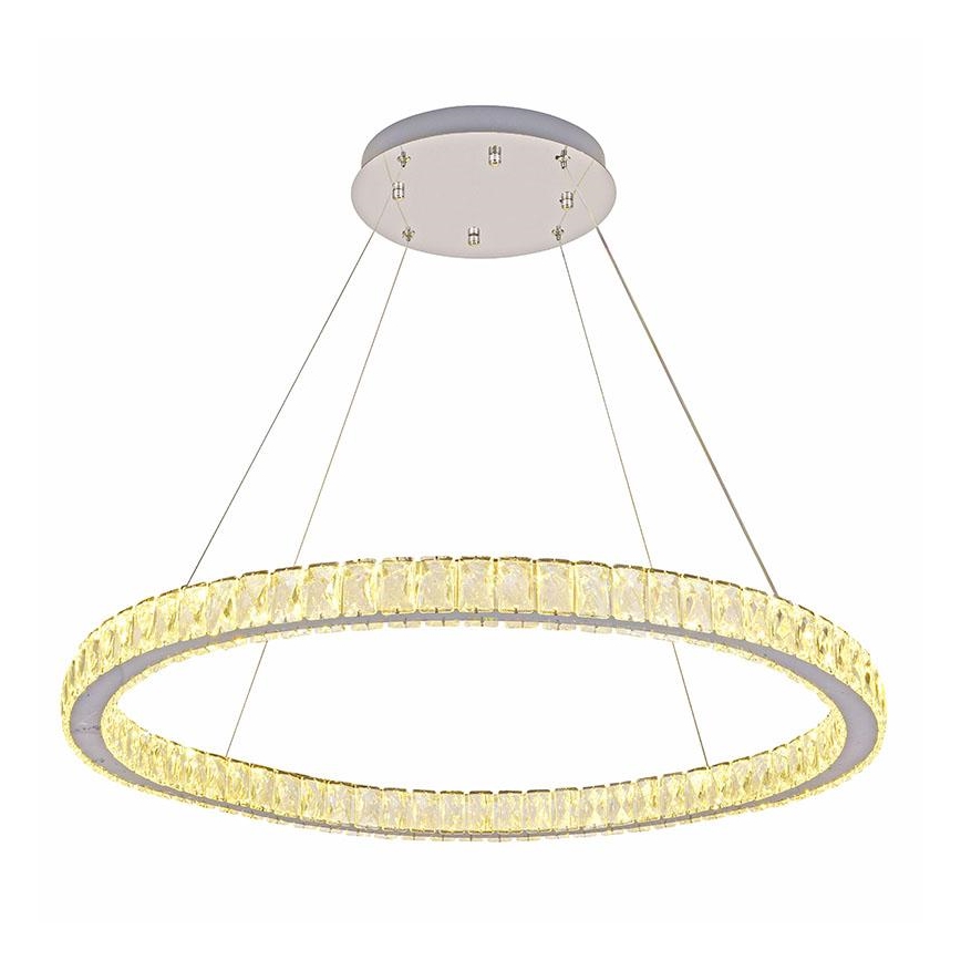 LED Stmívatelný křišťálový lustr na lanku LED/100W/230V 3000-6500K stříbrná + dálkové ovládání