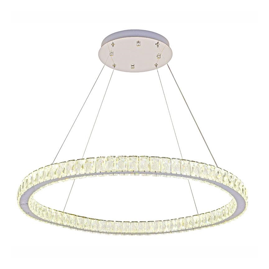 LED Stmívatelný křišťálový lustr na lanku LED/100W/230V 3000-6500K stříbrná + dálkové ovládání
