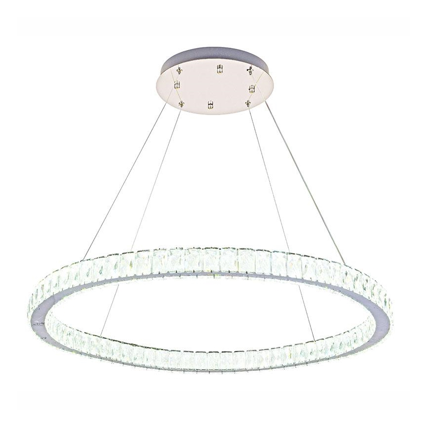 LED Stmívatelný křišťálový lustr na lanku LED/100W/230V 3000-6500K stříbrná + dálkové ovládání