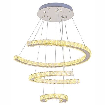 LED Stmívatelný křišťálový lustr na lanku LED/100W/230V 3000-6500K stříbrná + dálkové ovládání