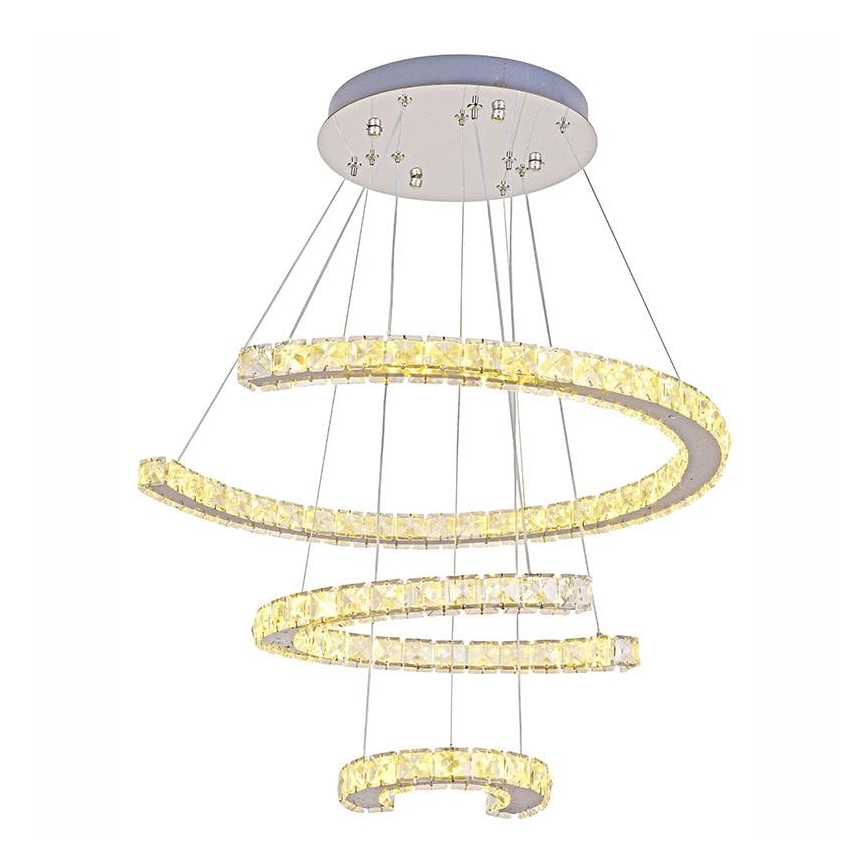 LED Stmívatelný křišťálový lustr na lanku LED/100W/230V 3000-6500K stříbrná + dálkové ovládání