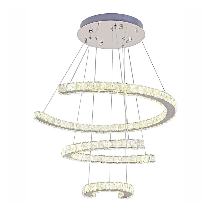 LED Stmívatelný křišťálový lustr na lanku LED/100W/230V 3000-6500K stříbrná + dálkové ovládání