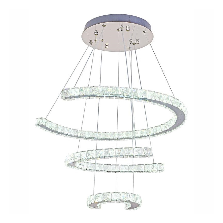 LED Stmívatelný křišťálový lustr na lanku LED/100W/230V 3000-6500K stříbrná + dálkové ovládání