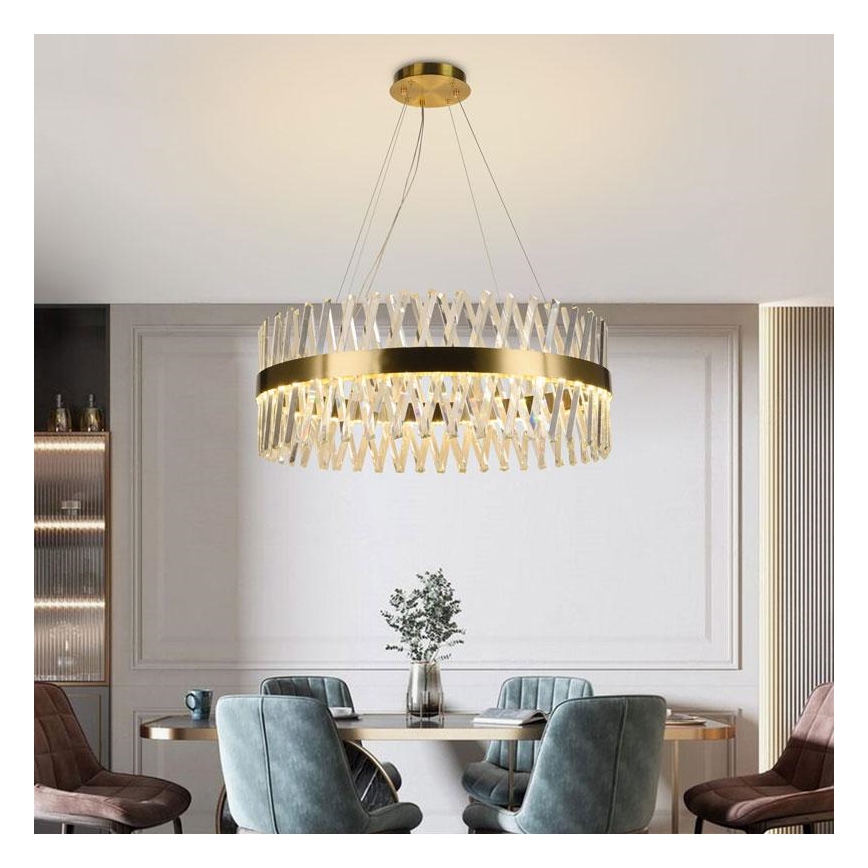 LED Stmívatelný křišťálový lustr na lanku LED/110W/230V 3000-6500K zlatá + dálkové ovládání