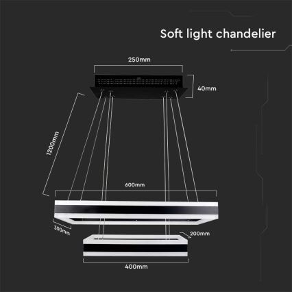 LED Stmívatelný lustr na lanku LED/113W/230V 3000K černá